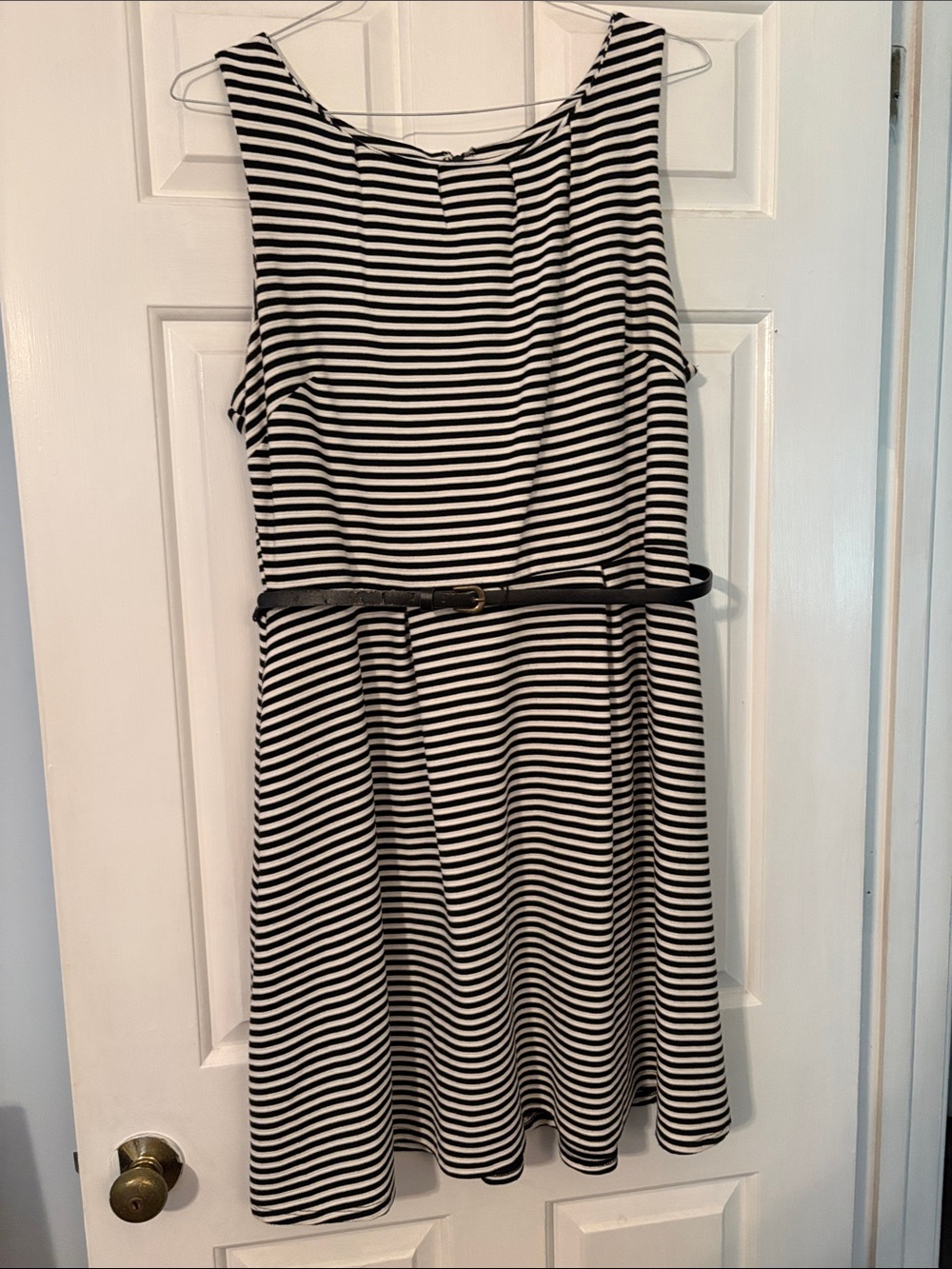 Merona Black and White Striped Sleeveless Midi Dress with Belt